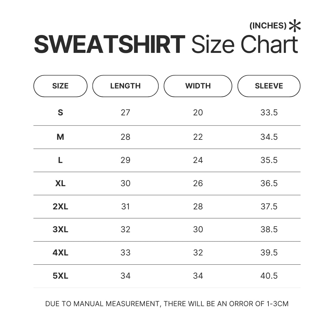 Sweatshirt Size Chart - Coldplay Merch