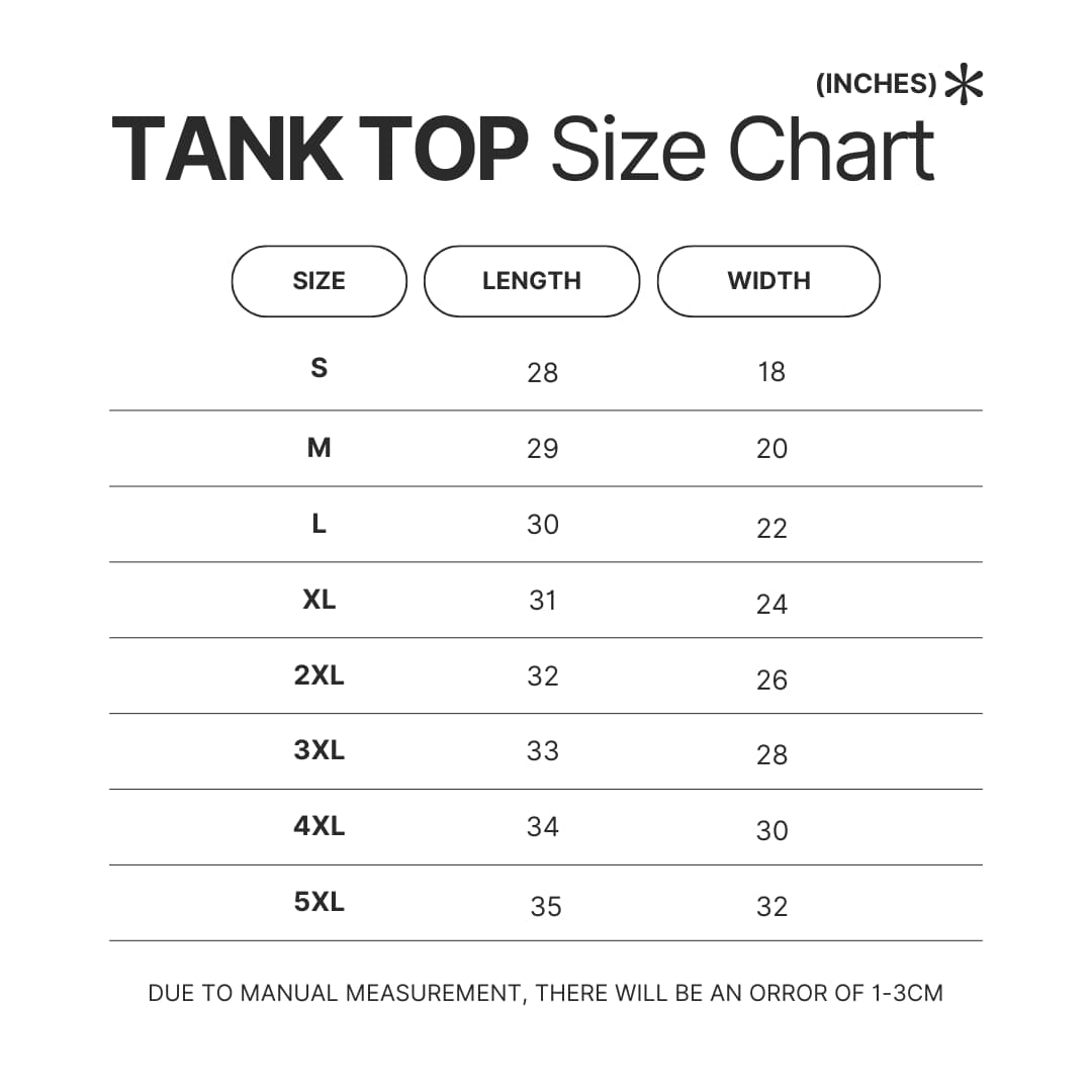 Tank Top Size Chart - Coldplay Merch