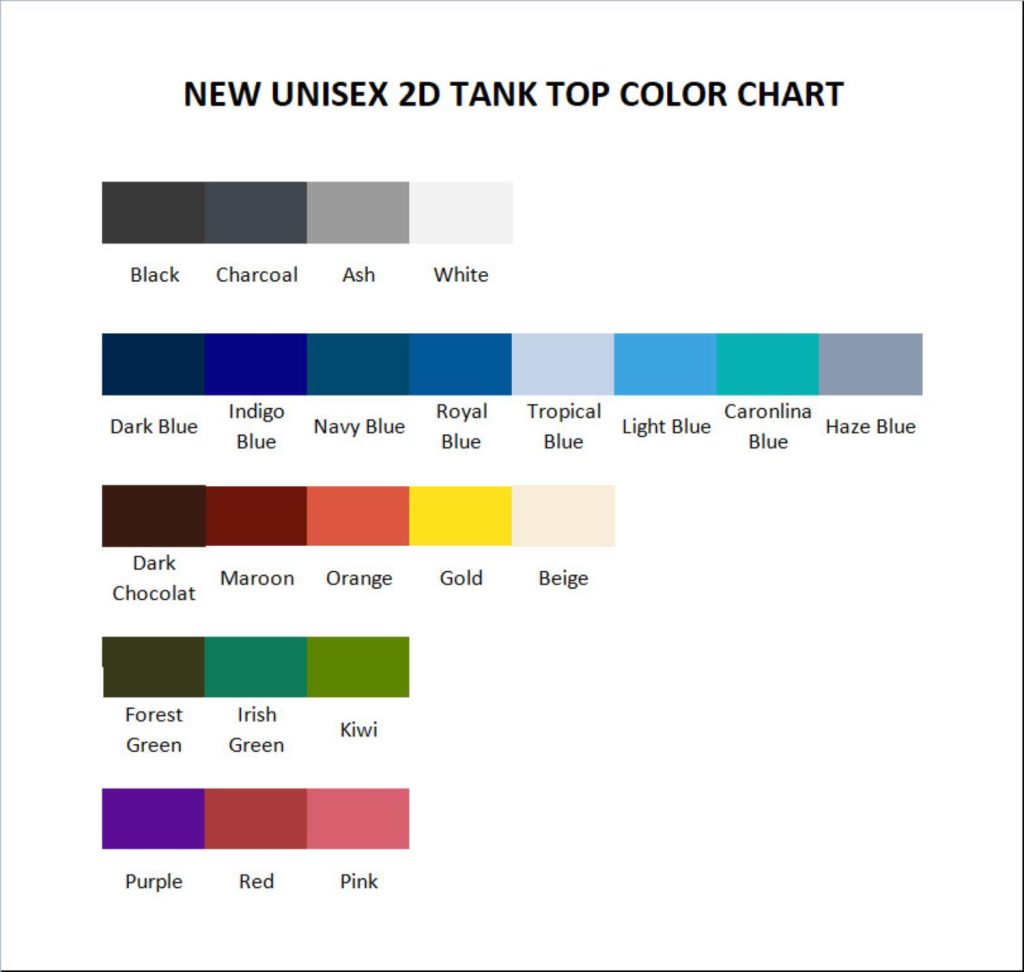 tank top color chart - Stevie Nicks Shop